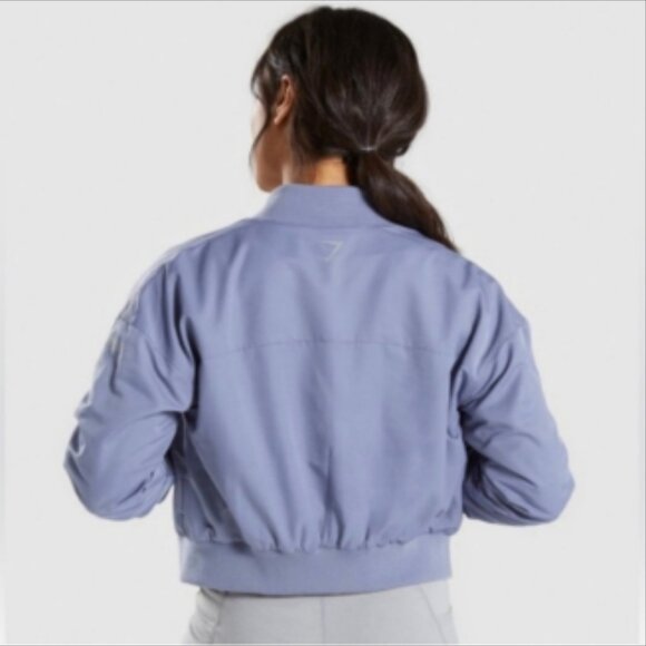 🎯NWOT Gymshark Lo Bomber Jacket Steel Blue Size Small - Picture 4 of 12